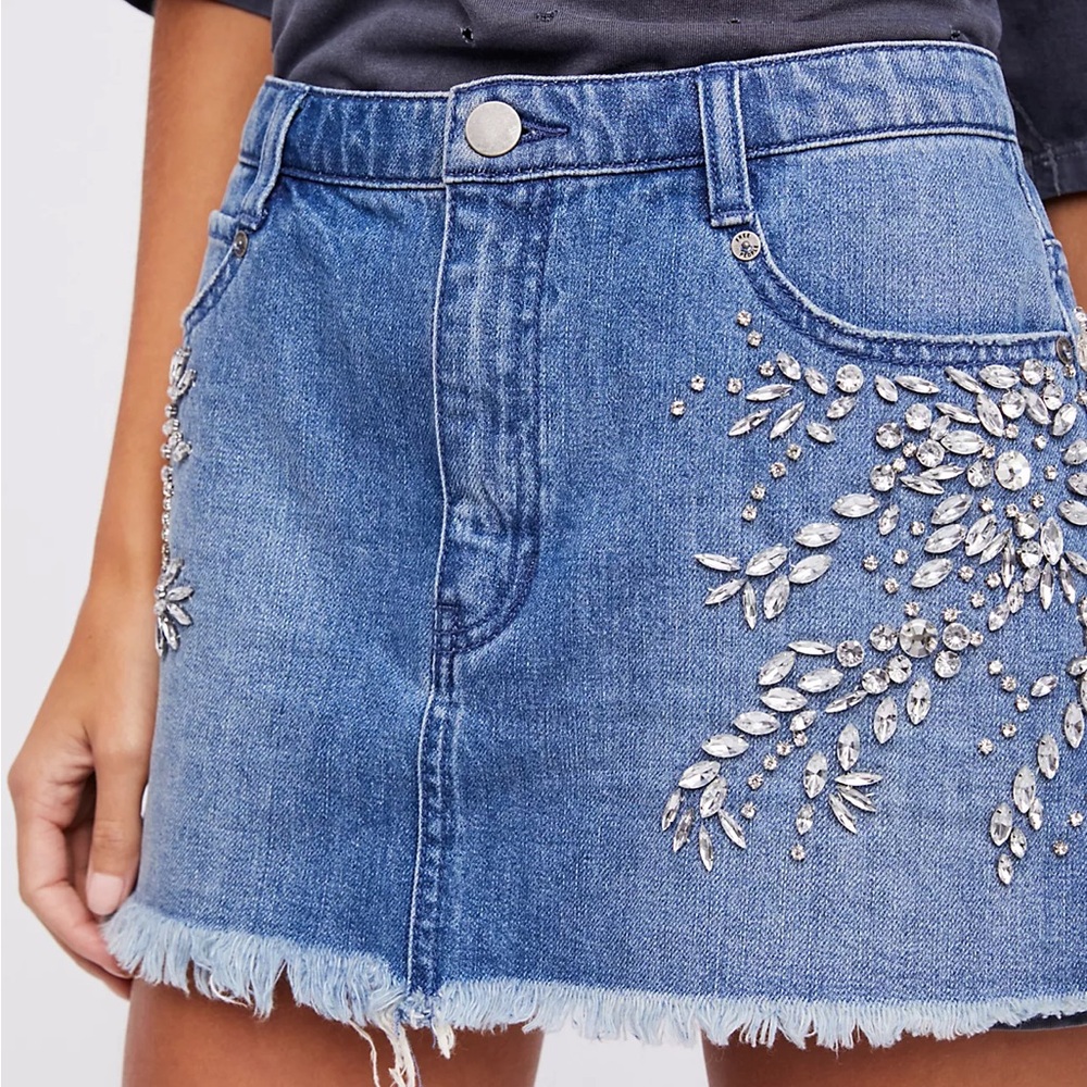 Free People Blue Embellished Mini Skirt